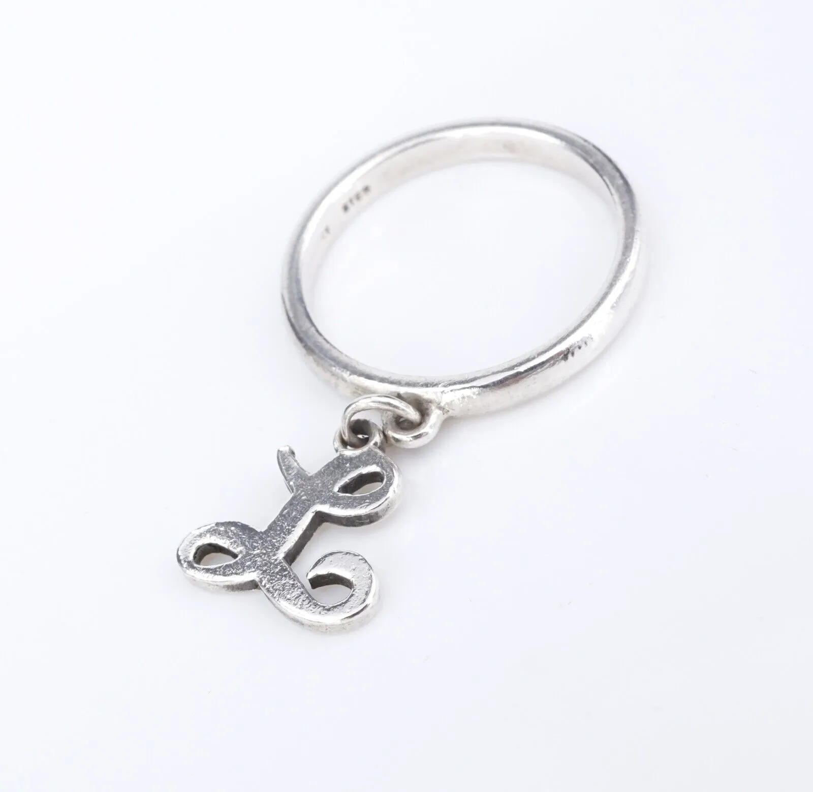 James Avery Dangle Charm Ring Sterling Silver Script Initial "L" Size 5 RS3570