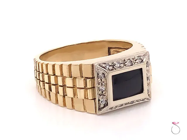 Mens Onyx and Diamond Ring in 14K Yellow Gold.