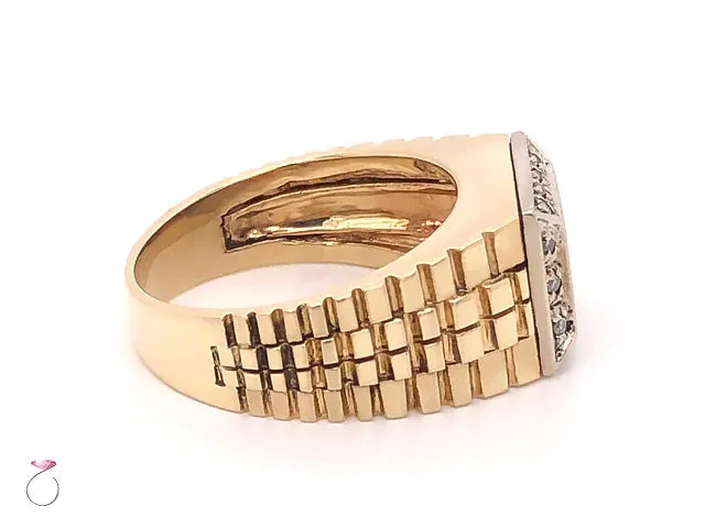 Mens Onyx and Diamond Ring in 14K Yellow Gold.