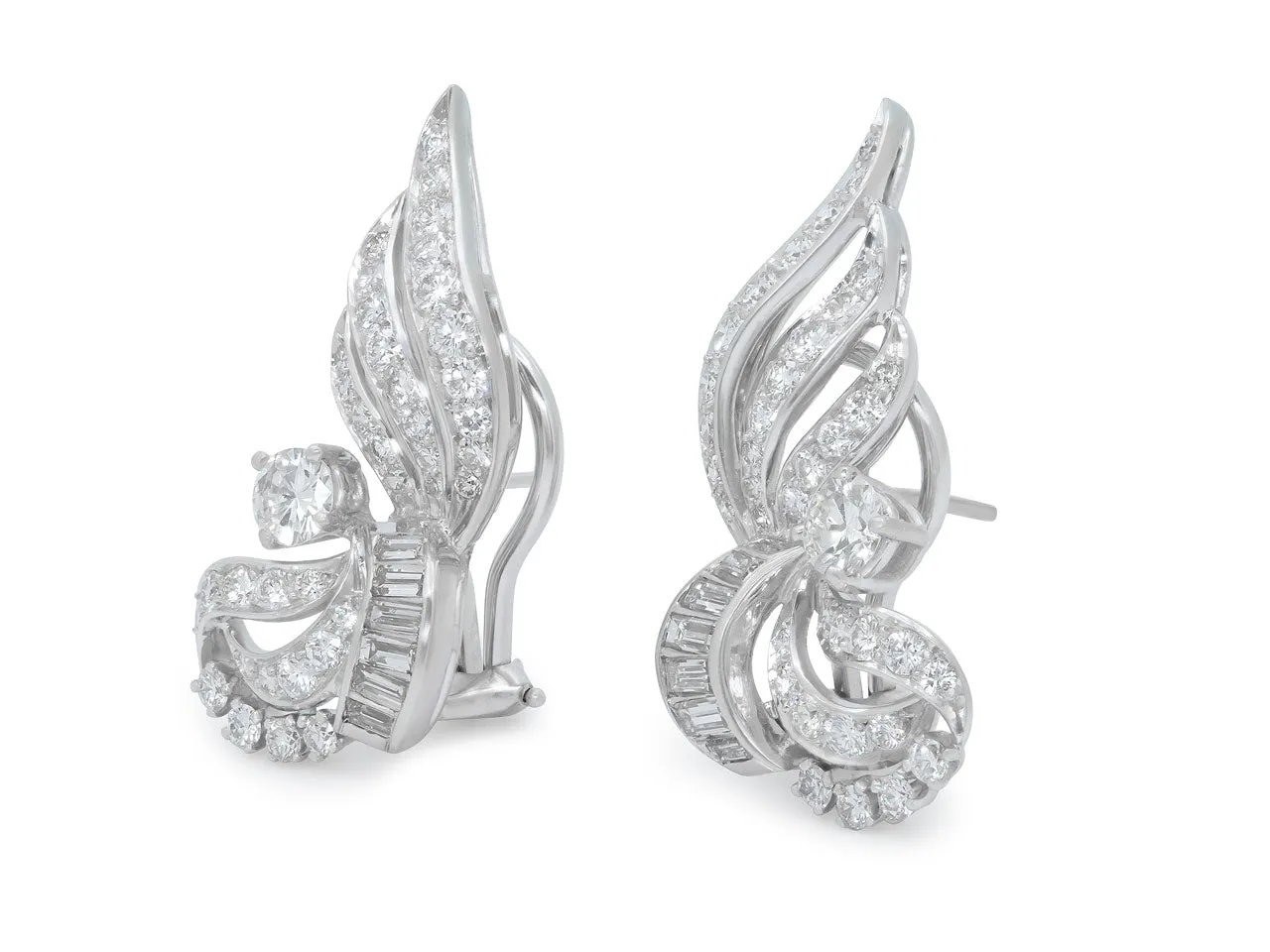 Mid-Century Diamond Spray Earrings in Platinum