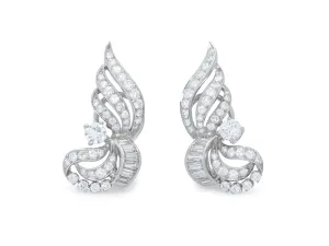 Mid-Century Diamond Spray Earrings in Platinum