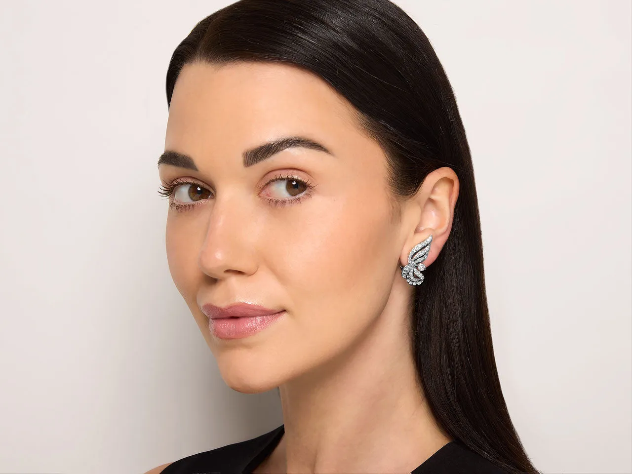 Mid-Century Diamond Spray Earrings in Platinum