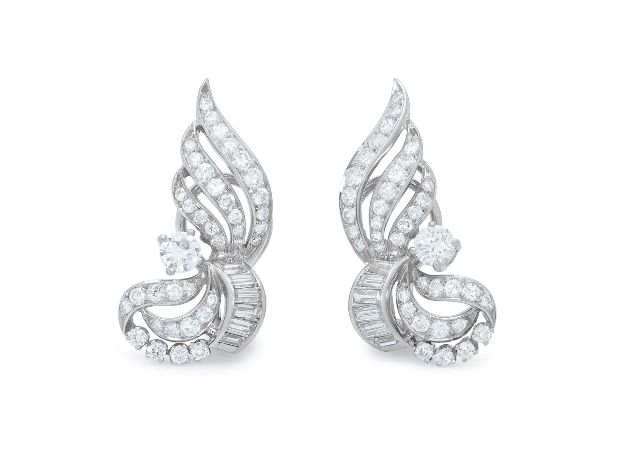 Mid-Century Diamond Spray Earrings in Platinum