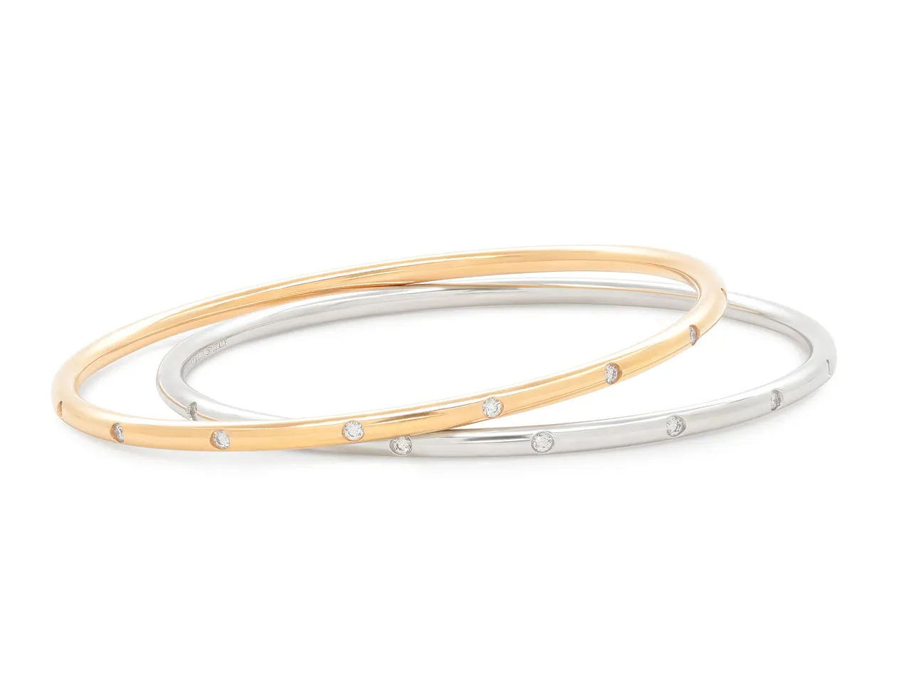 Pair of Tiffany & Co. 'Bezet' Diamond Bracelets in 18K Rose and White Gold