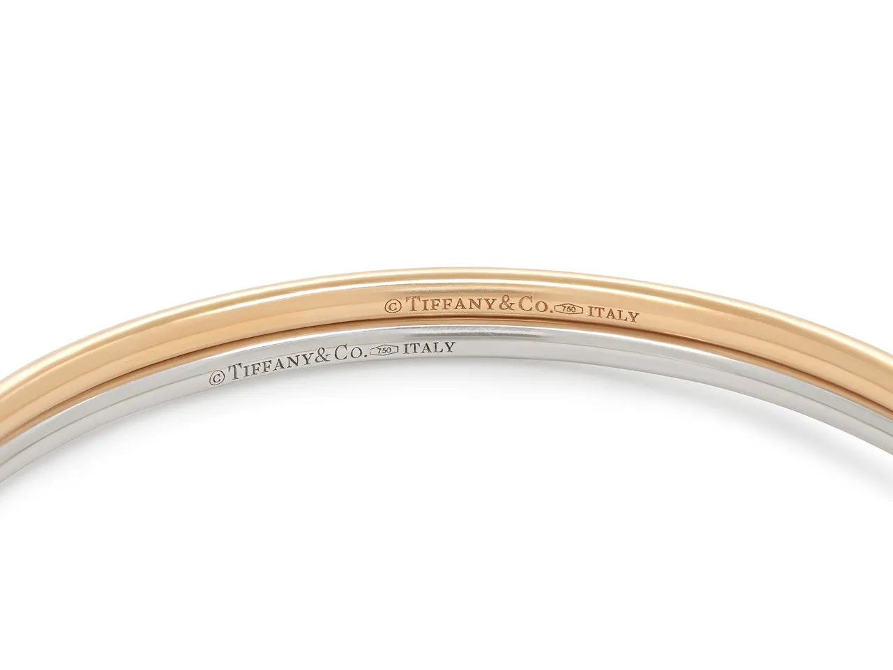 Pair of Tiffany & Co. 'Bezet' Diamond Bracelets in 18K Rose and White Gold