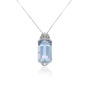 Post-1980s Platinum Diamond & Aquamarine Necklace