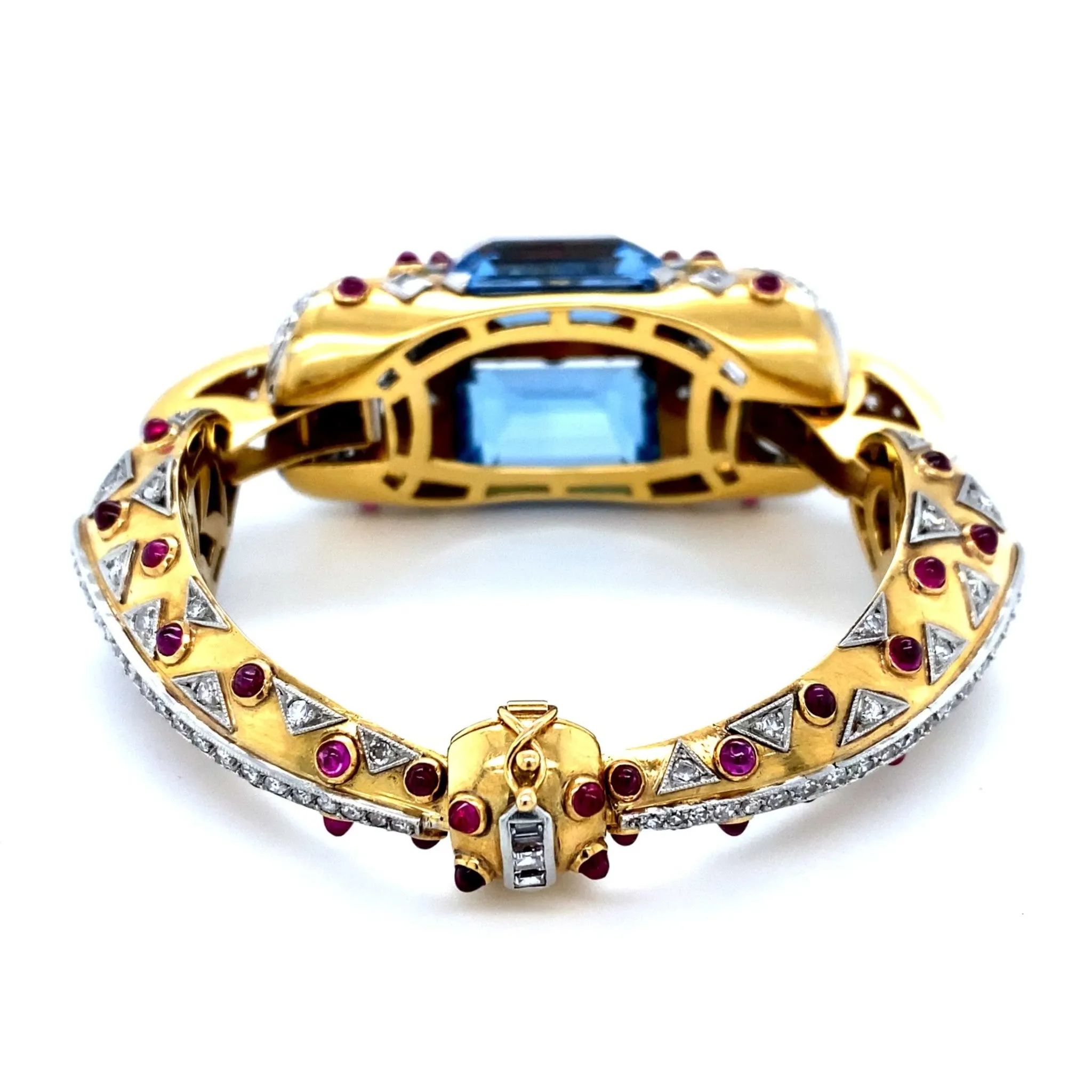 Retro 18KT Yellow Gold Aquamarine & Diamond Bracelet