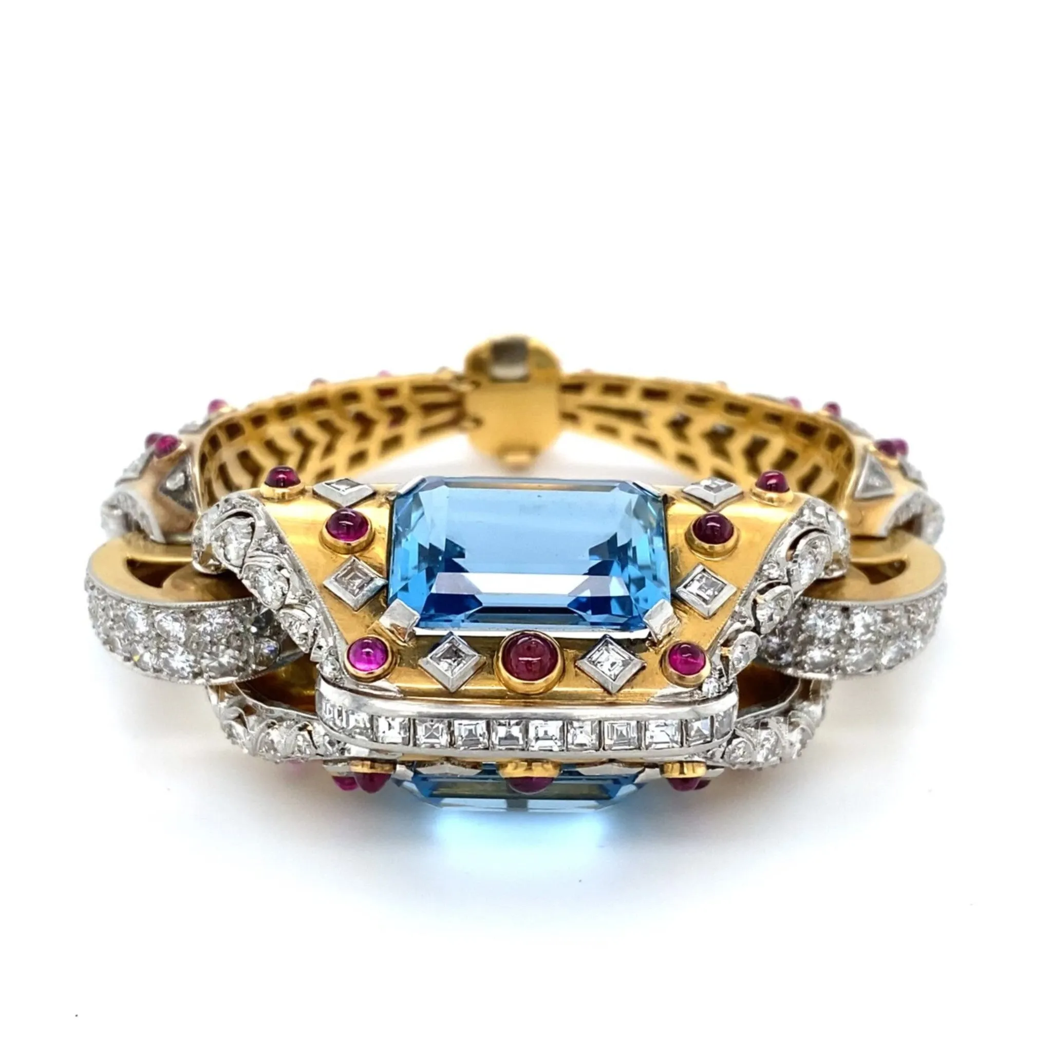 Retro 18KT Yellow Gold Aquamarine & Diamond Bracelet