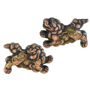 Retro Japanese Sterling Silver   Gold Overlay "Foo Dog" Cufflinks