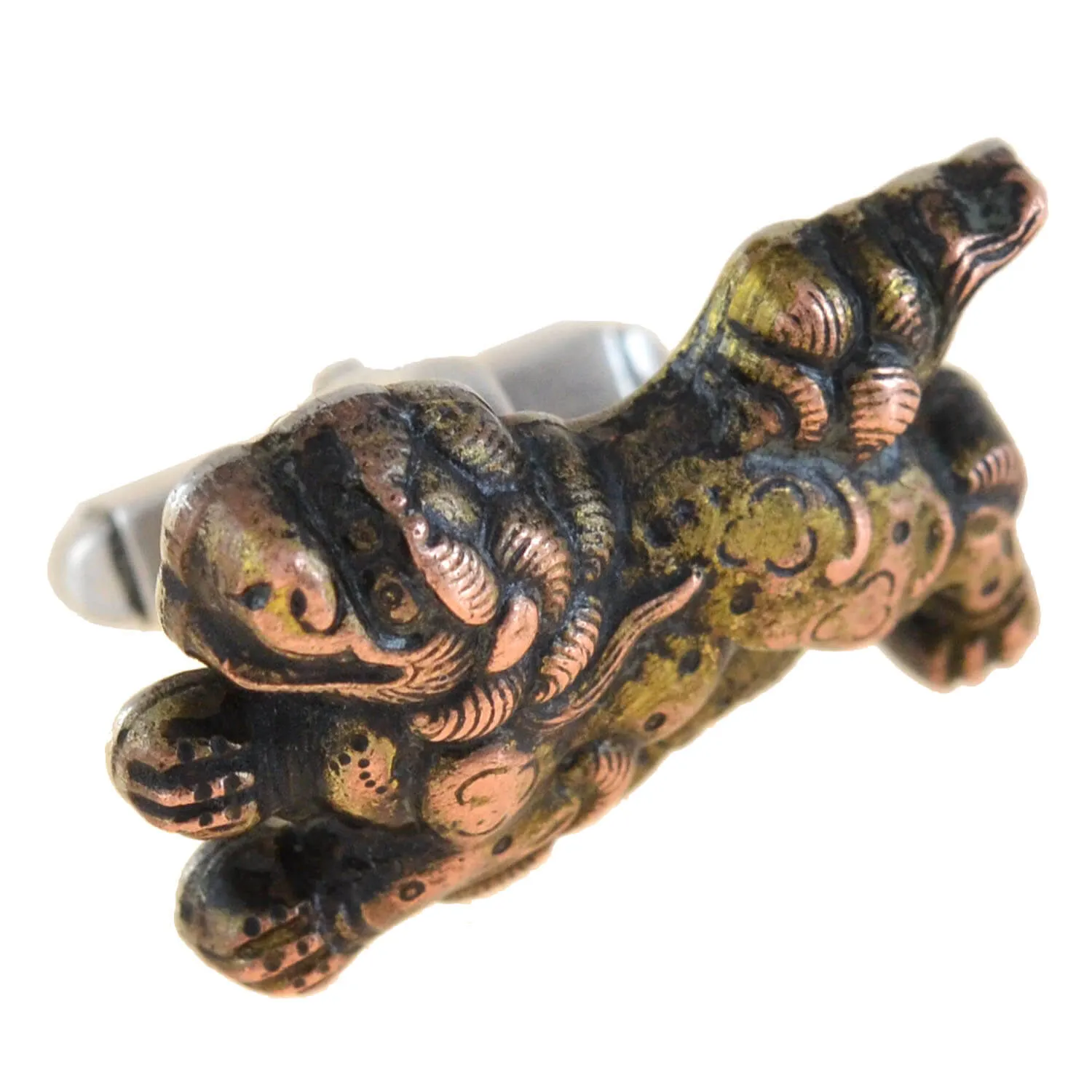Retro Japanese Sterling Silver   Gold Overlay "Foo Dog" Cufflinks