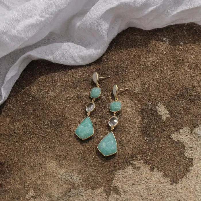 Sage Earrings - Moonstone, Amazonite & Quartz