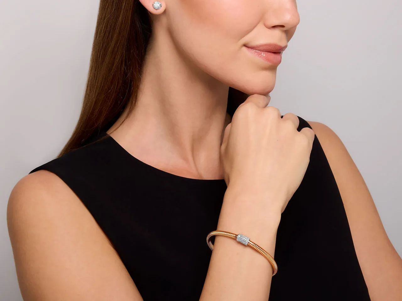 Thin Tubogas Bracelet with Diamond Clasp, in 18K Rose Gold, by Beladora