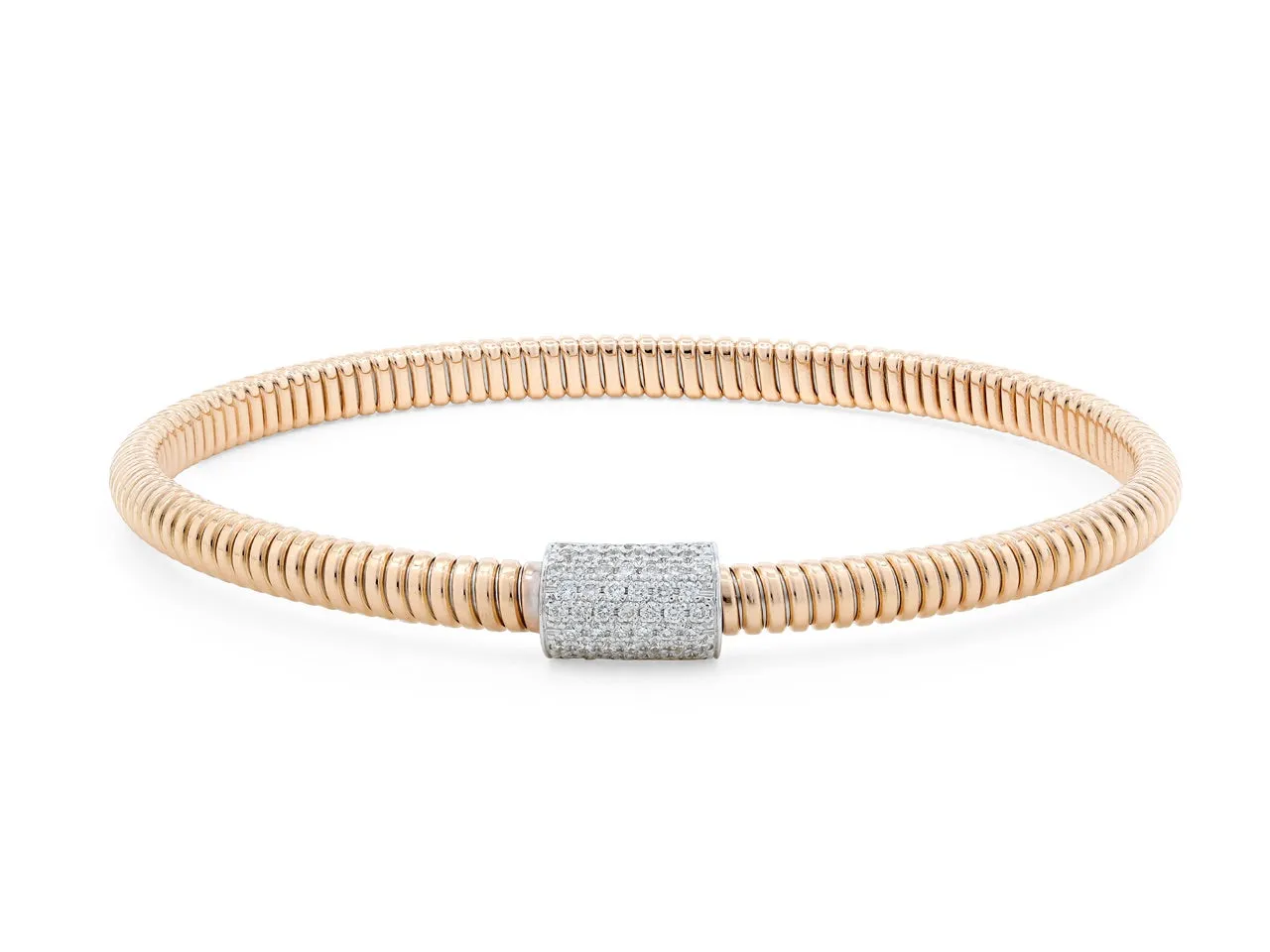 Thin Tubogas Bracelet with Diamond Clasp, in 18K Rose Gold, by Beladora
