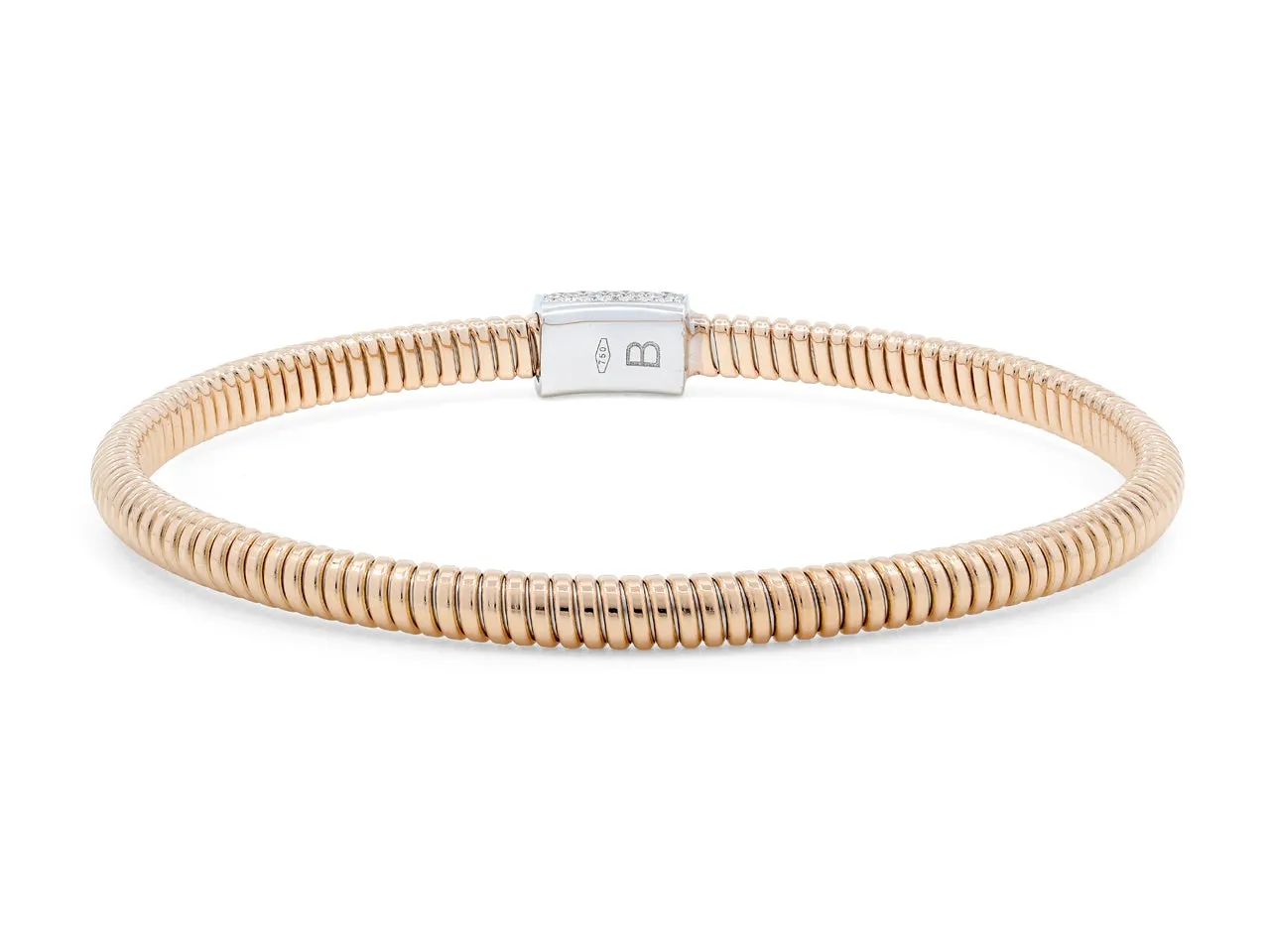 Thin Tubogas Bracelet with Diamond Clasp, in 18K Rose Gold, by Beladora