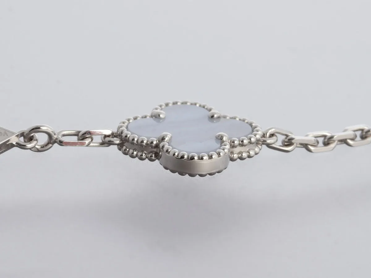 Van Cleef & Arpels 18K White Gold 10-Motif Chalcedony Vintage Alhambra Necklace