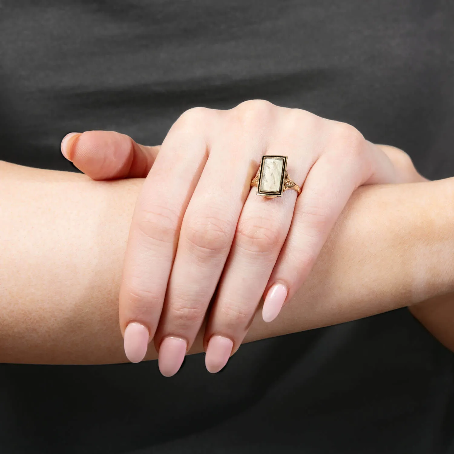 Victorian 14k Enamel & Woven Hair Mourning Ring