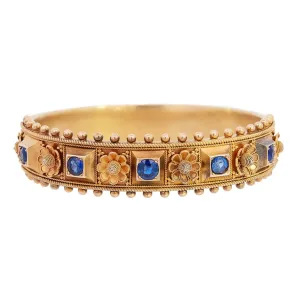 Victorian 14k Sapphire Floral Motif Bangle