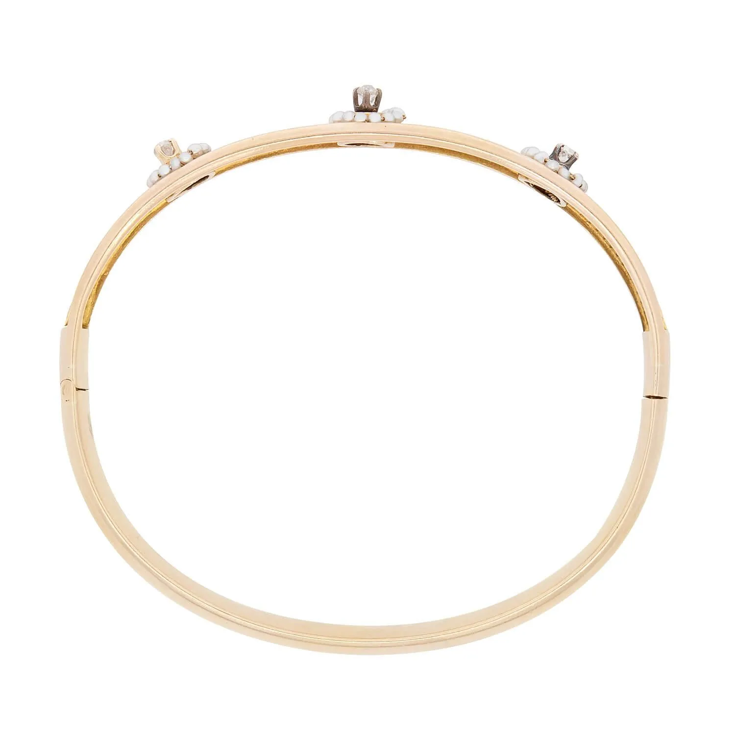 Victorian 15k Diamond, Pearl, and Enamel Bangle