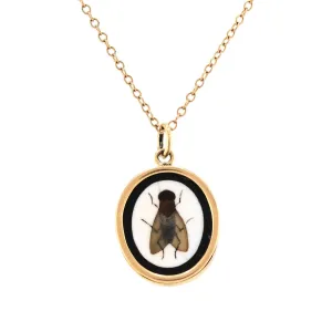 Victorian French 18k/14 Pietra Dura Fly Pendant Necklace