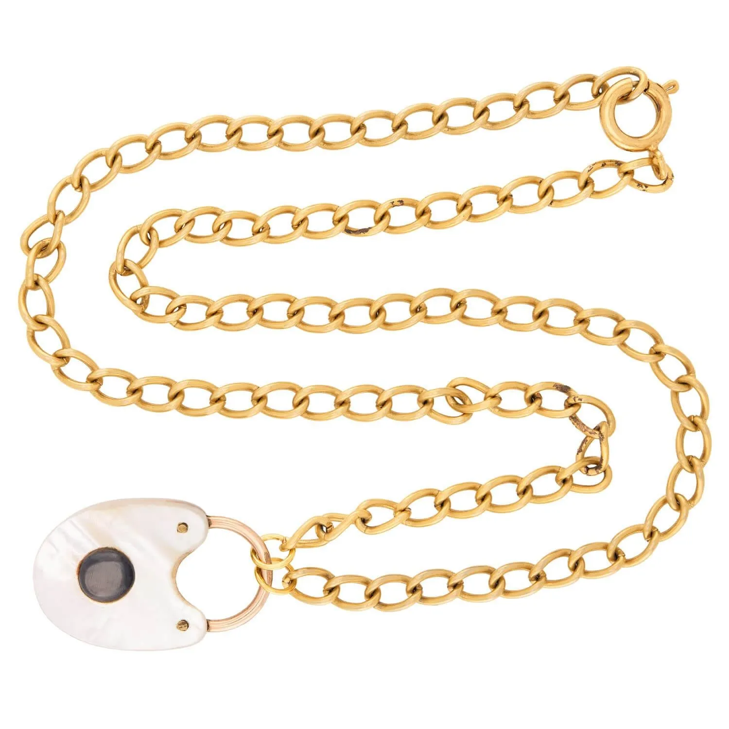 Victorian Gold Filled Mother of Pearl Padlock Pendant Necklace