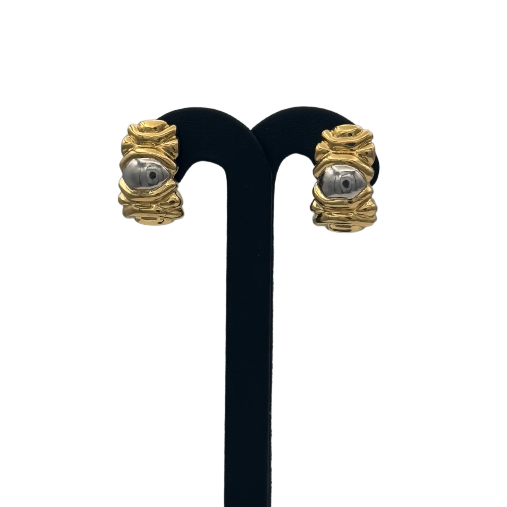 Vintage 18k Two-Tone Solid Gold Shrimp Style Earrings