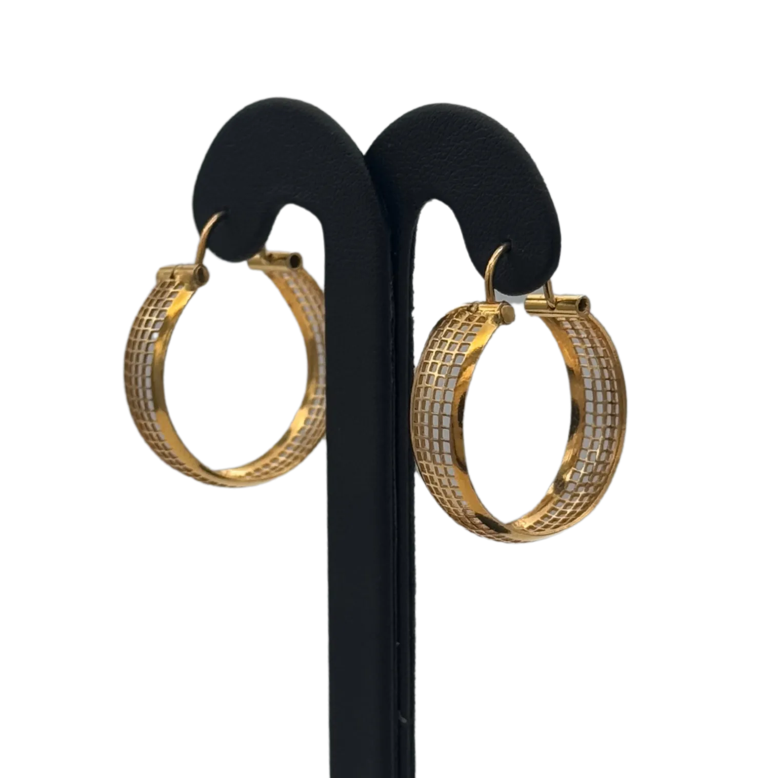 Vintage 18k Yellow Gold Mesh Design Hoop Earrings