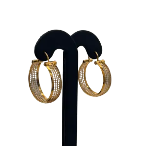 Vintage 18k Yellow Gold Mesh Design Hoop Earrings