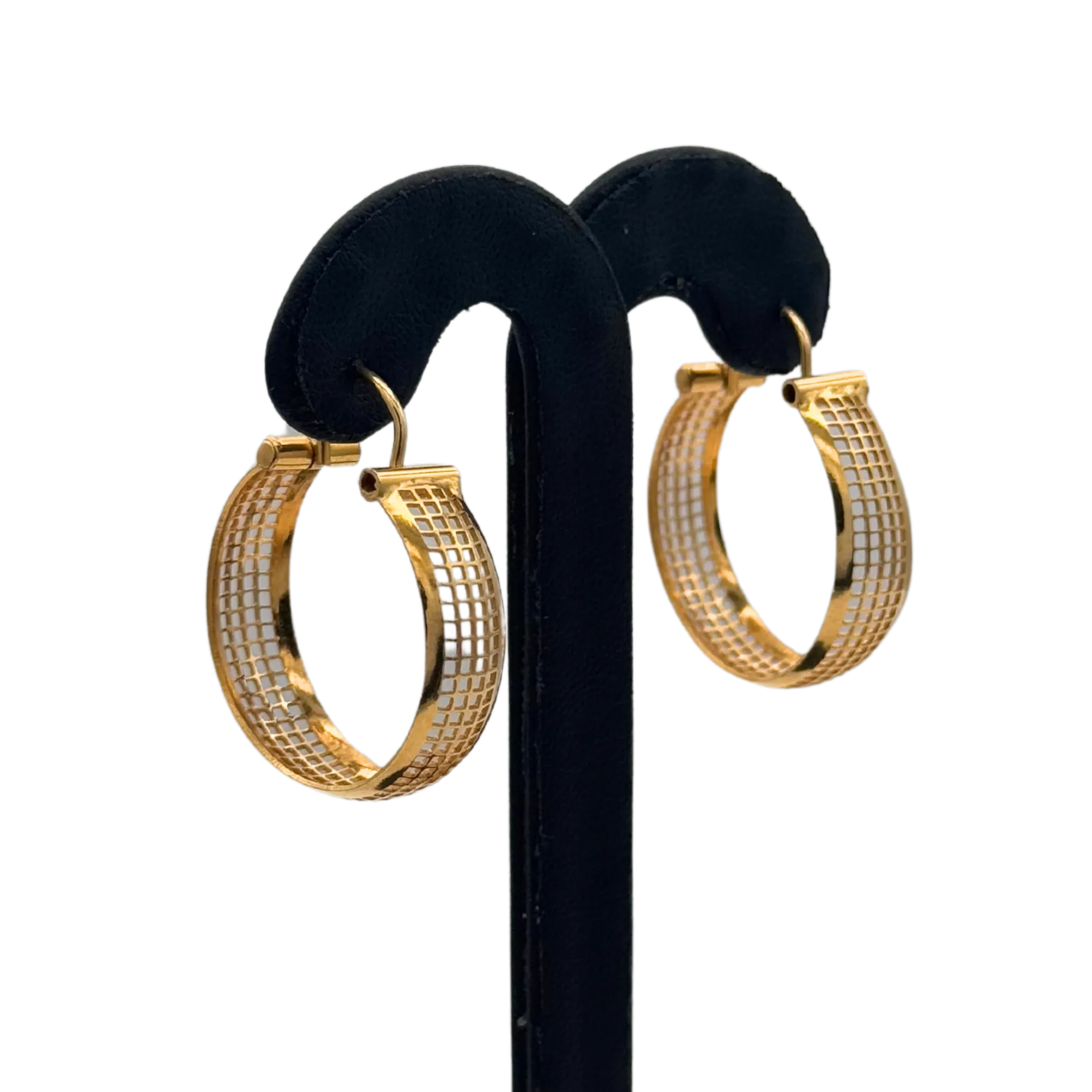 Vintage 18k Yellow Gold Mesh Design Hoop Earrings