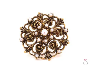 Vintage ArtDeco Pearl Floral Filigree Pendant Brooch