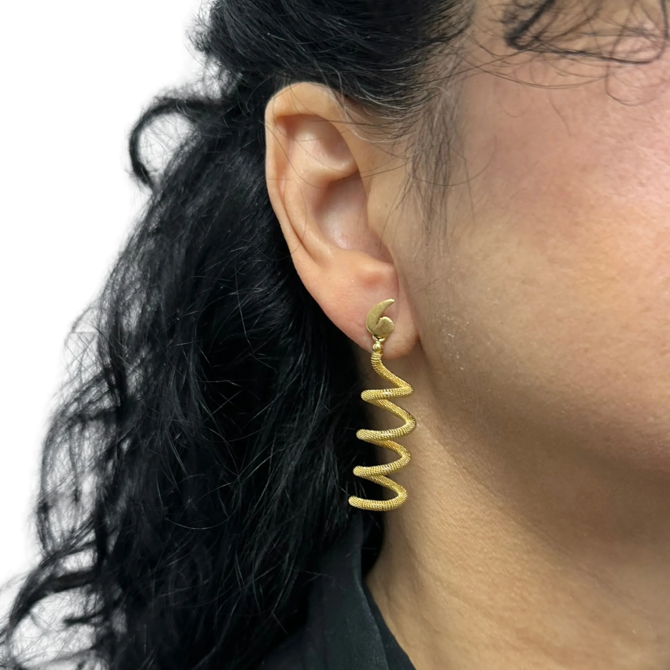 Vintage Snake 18K Gold Spiral Drop Earring